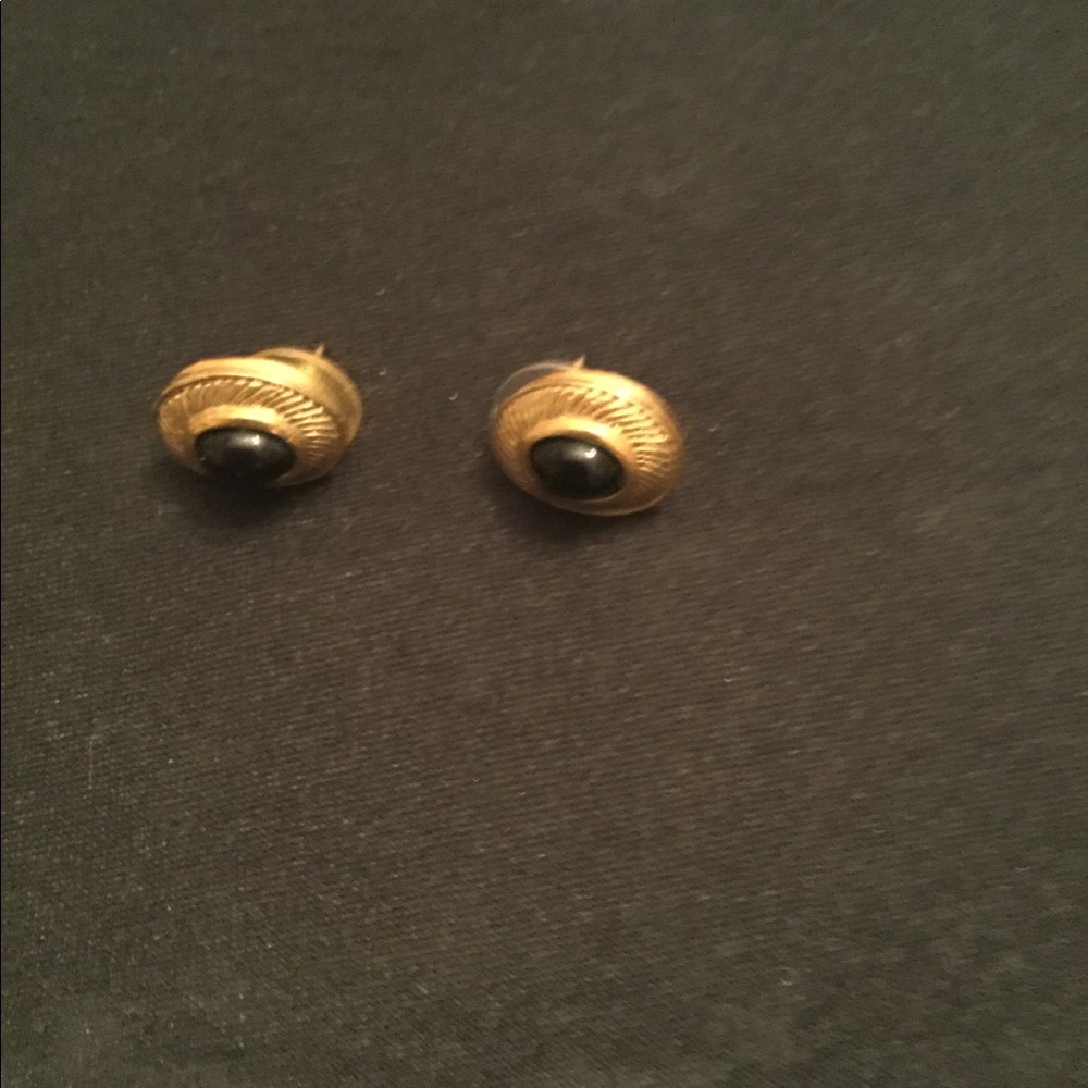 Black and gold tone pierced earrings